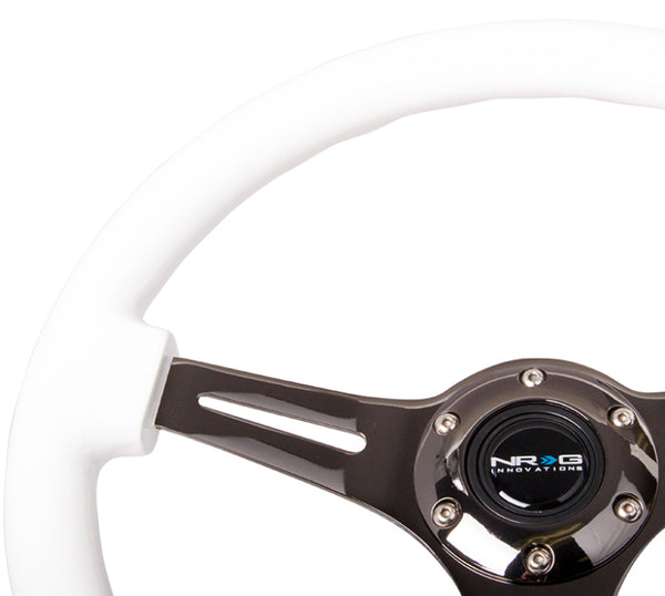 NRG Classic Wood Grain Steering Wheel (350mm) White Paint Grip w/Black 3-Spoke Center - Bull Strap