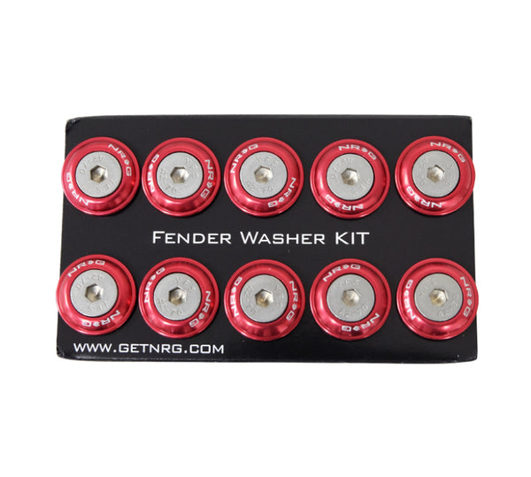 NRG Fender Washer Kit w/Rivets For Plastic (Red) - Set of 10 - Bull Strap