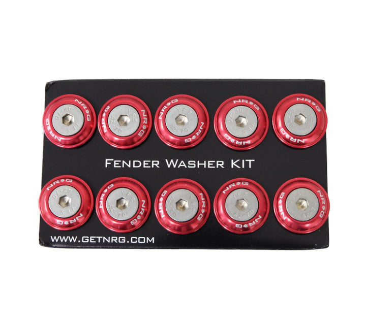 NRG Fender Washer Kit w/Rivets For Plastic (Red) - Set of 10 - Bull Strap