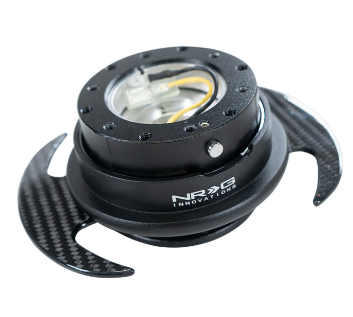 NRG Quick Release Kit Gen 3.0 - Black Body / Black Ring w/ Carbon Fiber Handles - Bull Strap