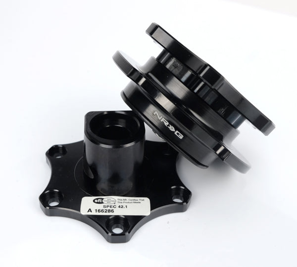NRG Quick Release SFI SPEC 42.1 - Shiny Black Body / Shiny Black Ring - Bull Strap