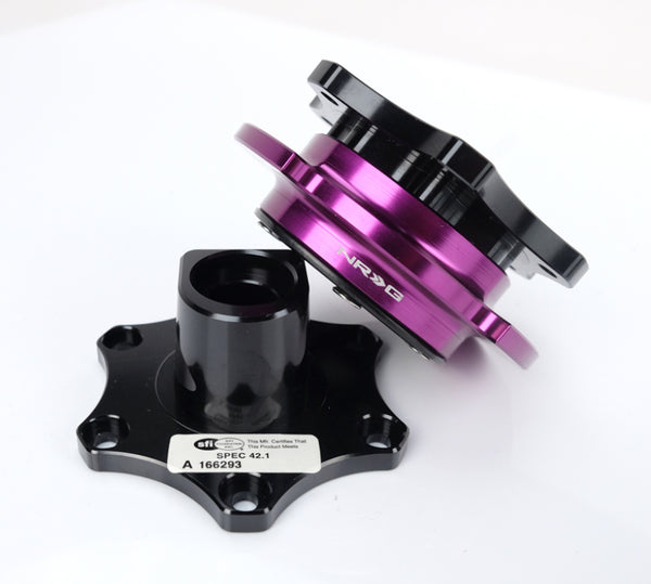 NRG Quick Release SFI SPEC 42.1 - Shiny Black Body / Shiny Purple Ring - Bull Strap