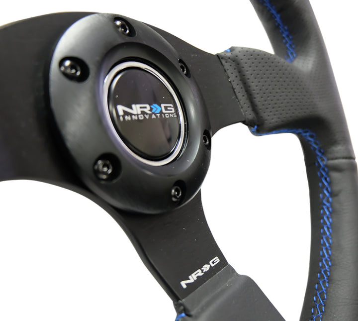 NRG Reinforced Steering Wheel (320mm) Black Leather w/Blue Stitching - Bull Strap