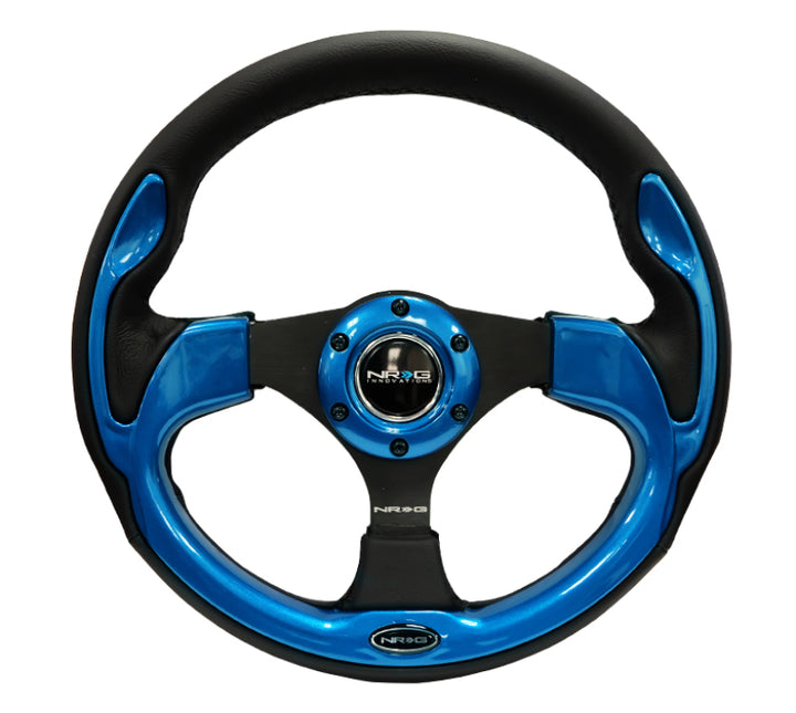 NRG Reinforced Steering Wheel (320mm) Blk w/Blue Trim - Bull Strap