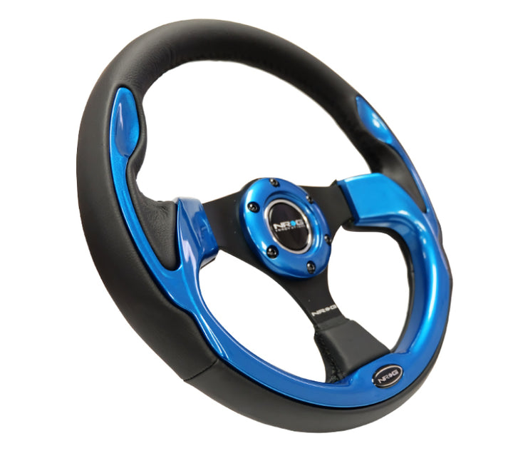 NRG Reinforced Steering Wheel (320mm) Blk w/Blue Trim - Bull Strap