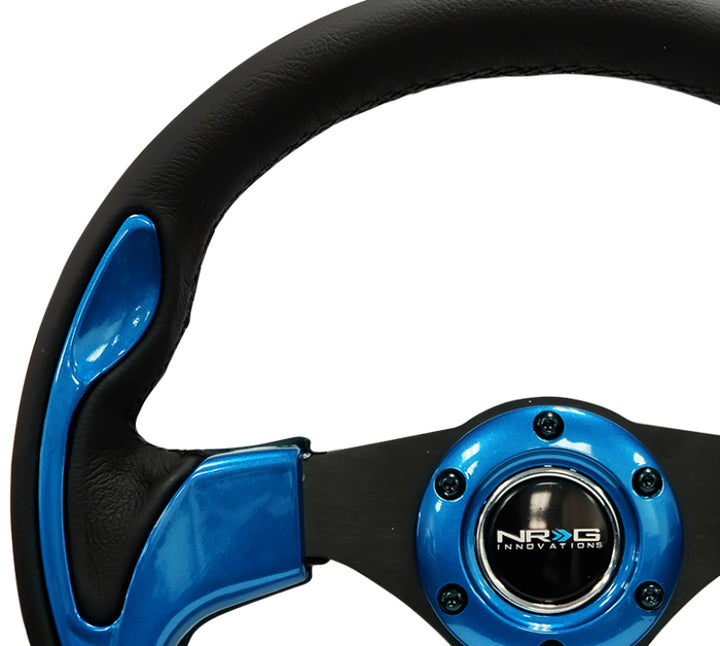 NRG Reinforced Steering Wheel (320mm) Blk w/Blue Trim - Bull Strap