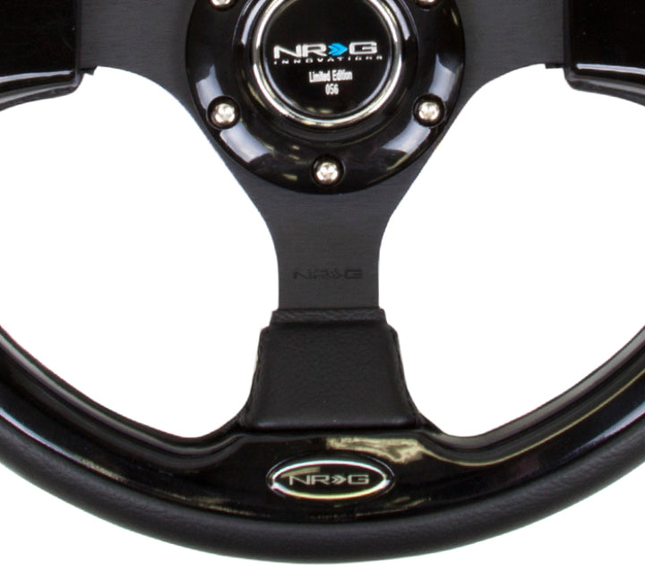 NRG Reinforced Steering Wheel (320mm) Blk w/Gloss Black Trim - Bull Strap