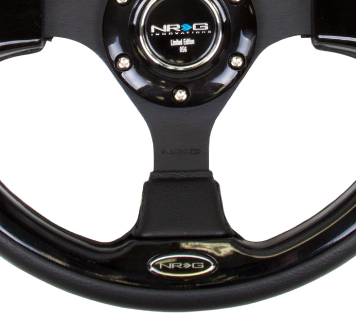 NRG Reinforced Steering Wheel (320mm) Blk w/Gloss Black Trim - Bull Strap