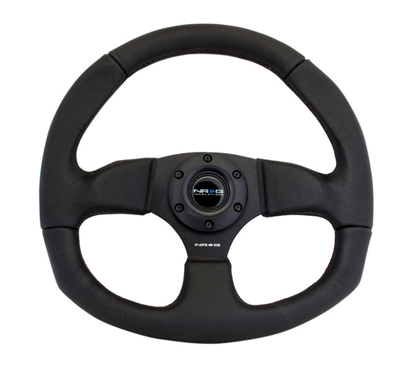 NRG Reinforced Steering Wheel (320mm Horizontal / 330mm Vertical) Leather w/Black Stitching - Bull Strap