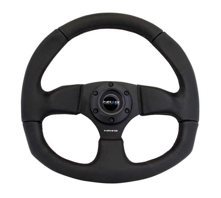 NRG Reinforced Steering Wheel (320mm Horizontal / 330mm Vertical) Leather w/Black Stitching - Bull Strap
