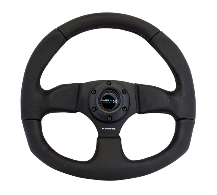 NRG Reinforced Steering Wheel (320mm Horizontal / 330mm Vertical) Leather w/Black Stitching - Bull Strap