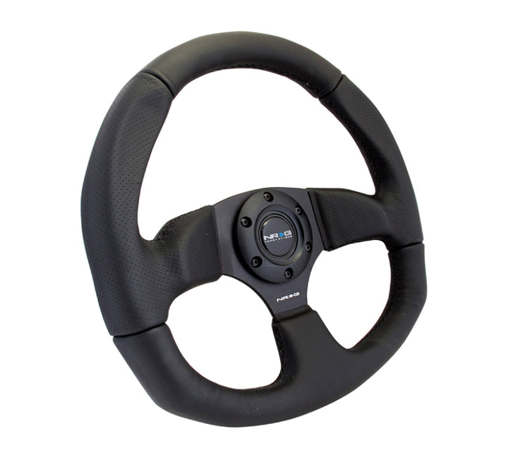 NRG Reinforced Steering Wheel (320mm Horizontal / 330mm Vertical) Leather w/Black Stitching - Bull Strap