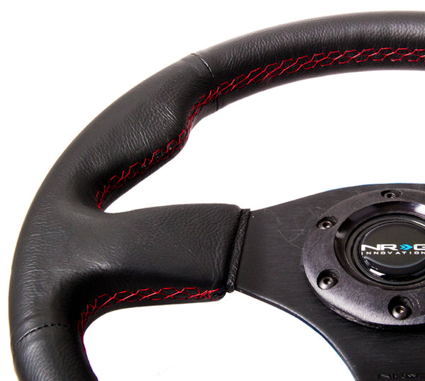 NRG Reinforced Steering Wheel (320mm) Leather w/Red Stitch - Bull Strap
