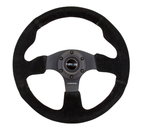 NRG Reinforced Steering Wheel (320mm) Suede w/Black Stitch - Bull Strap