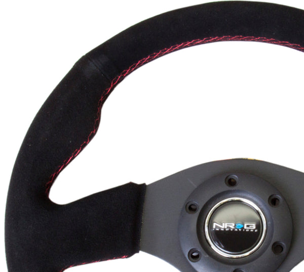 NRG Reinforced Steering Wheel (320mm) Suede w/Red Stitch - Bull Strap