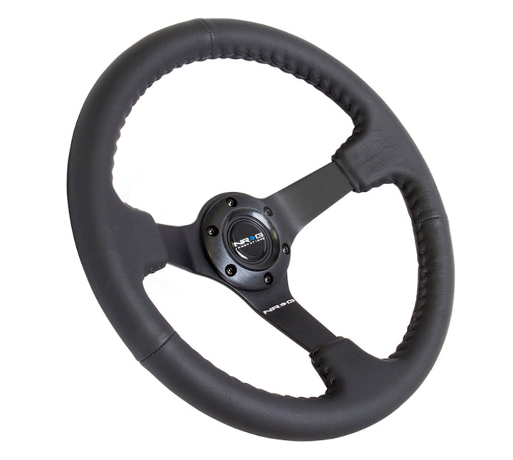 NRG Reinforced Steering Wheel (350mm / 3in. Deep) Bk Leather w/Bk BBall Stitch (Odi Bakchis Edition) - Bull Strap