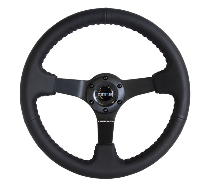 NRG Reinforced Steering Wheel (350mm / 3in. Deep) Bk Leather w/Bk BBall Stitch (Odi Bakchis Edition) - Bull Strap