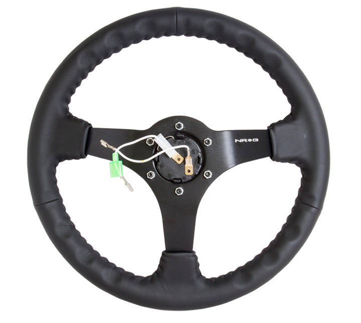 NRG Reinforced Steering Wheel (350mm / 3in. Deep) Bk Leather w/Bk BBall Stitch (Odi Bakchis Edition) - Bull Strap