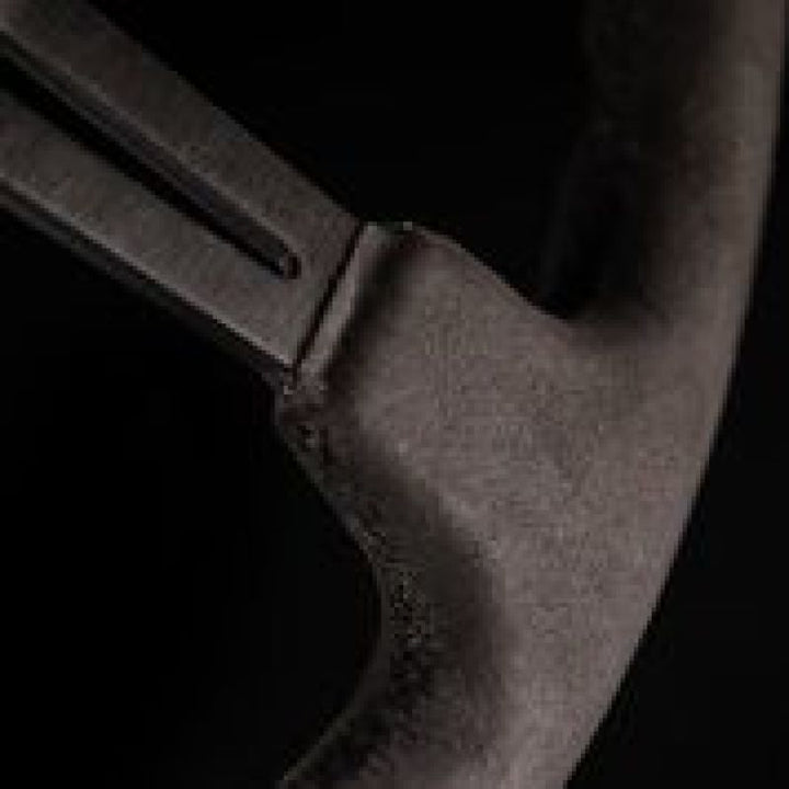 NRG Reinforced Steering Wheel (350mm / 3in. Deep) Black Leather w/ Alcantara Stitching - Bull Strap