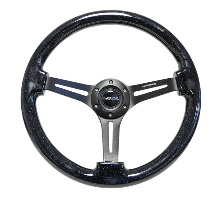 NRG Reinforced Steering Wheel (350mm / 3in. Deep) Black Multi Color Flake Wood w/ Black Matte Center - Bull Strap