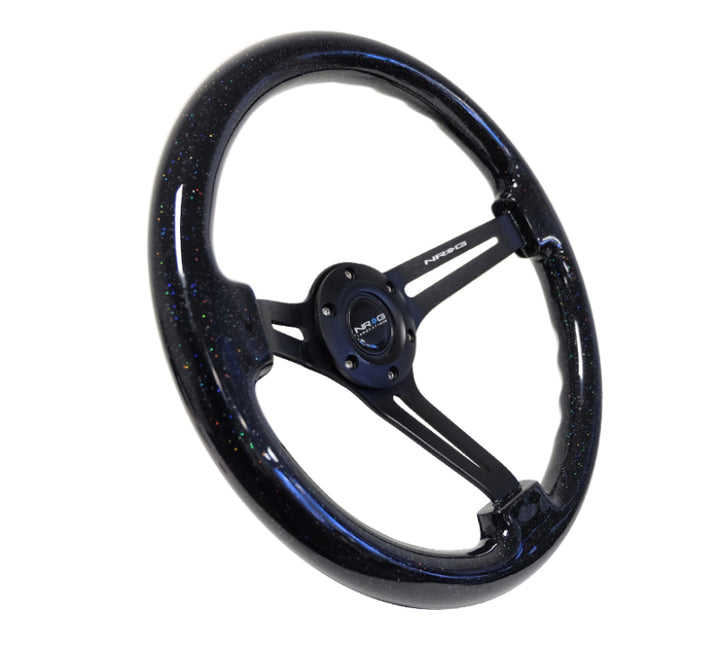 NRG Reinforced Steering Wheel (350mm / 3in. Deep) Black Multi Color Flake Wood w/ Black Matte Center - Bull Strap