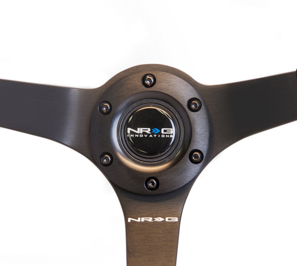 NRG Reinforced Steering Wheel (350mm / 3in. Deep) Blk Suede w/Blk BBall Stitch (Odi Bakchis Edition) - Bull Strap