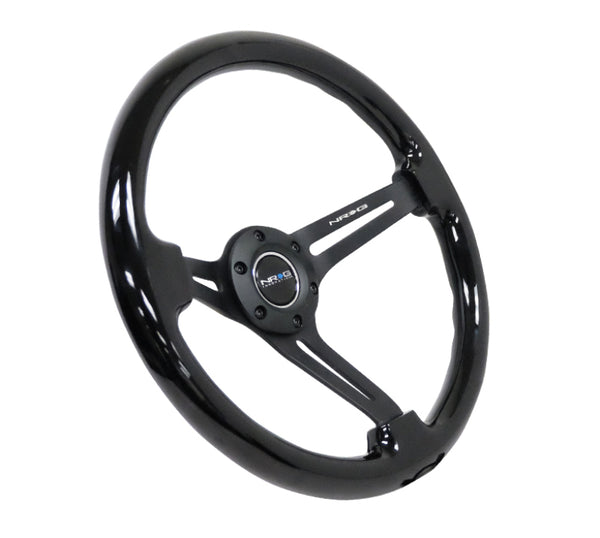 NRG Reinforced Steering Wheel (350mm / 3in. Deep) Blk Wood w/Blk Matte Spoke/Black Center Mark - Bull Strap
