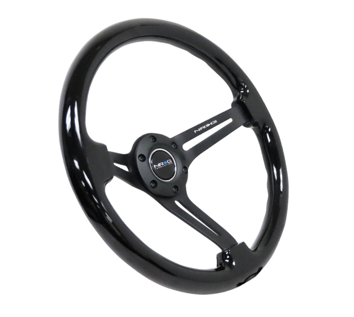 NRG Reinforced Steering Wheel (350mm / 3in. Deep) Blk Wood w/Blk Matte Spoke/Black Center Mark - Bull Strap