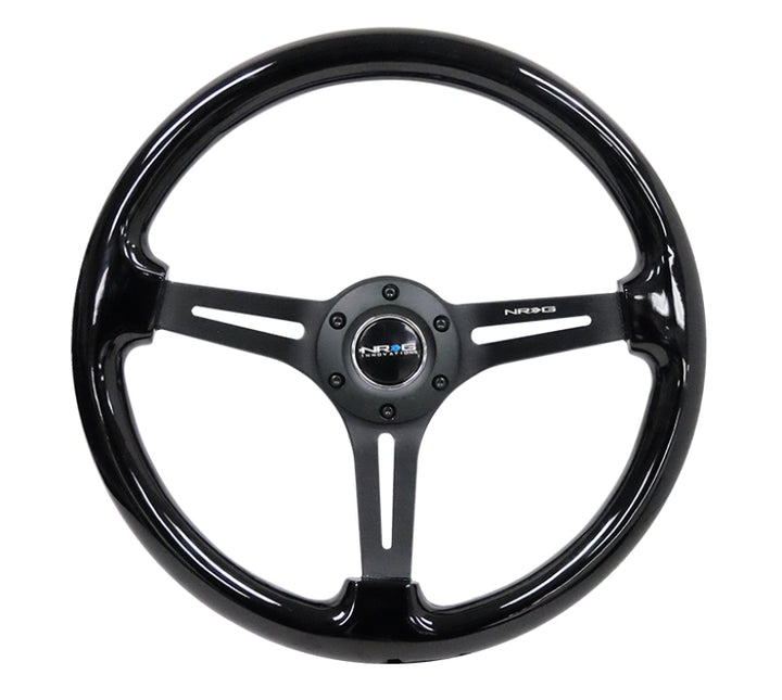 NRG Reinforced Steering Wheel (350mm / 3in. Deep) Blk Wood w/Blk Matte Spoke/Black Center Mark - Bull Strap