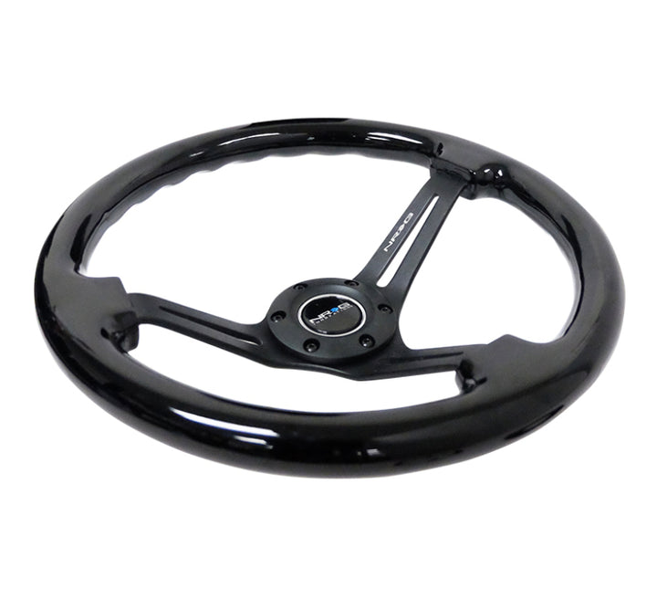 NRG Reinforced Steering Wheel (350mm / 3in. Deep) Blk Wood w/Blk Matte Spoke/Black Center Mark - Bull Strap