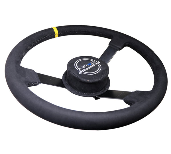 NRG Reinforced Steering Wheel (380mm) Nascar/ Alcantara 3 Spoke w/ NRG Logo/ Removable Crushed Pad - Bull Strap