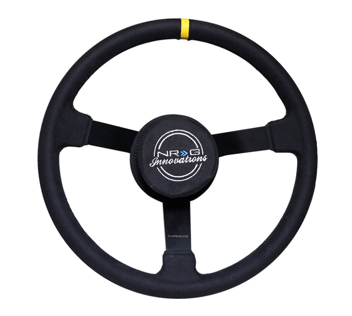 NRG Reinforced Steering Wheel (380mm) Nascar/ Alcantara 3 Spoke w/ NRG Logo/ Removable Crushed Pad - Bull Strap