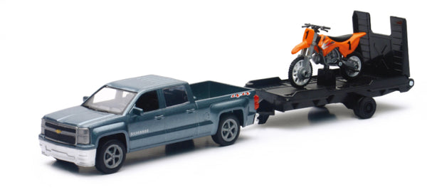 New Ray Toys Chevy Silverado Pickup with Dirt Bike/ Scale - 1:43 - Bull Strap