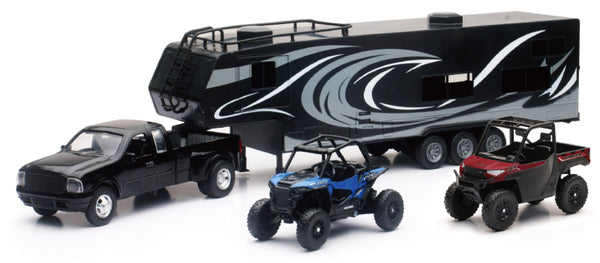 New Ray Toys Pickup Toy Hauler w/Polaris Vehicles (Blue RZR and Red Ranger) - Bull Strap
