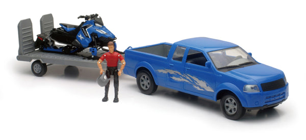 New Ray Toys Pickup with Polaris Switchback Snowmobile and Figurine Set/ Scale - 1:18 - Bull Strap