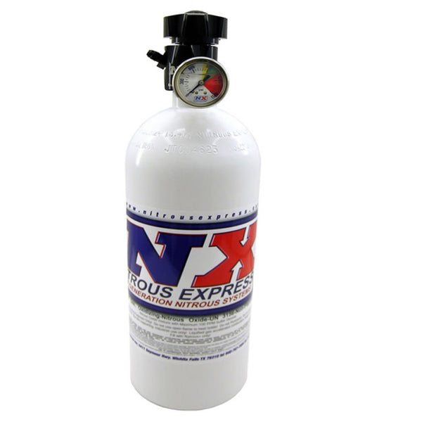Nitrous Express 10lb Bottle w/Lightning 500 Valve (6.89 Dia x 20.19 Tall) w/Gauge - Bull Strap