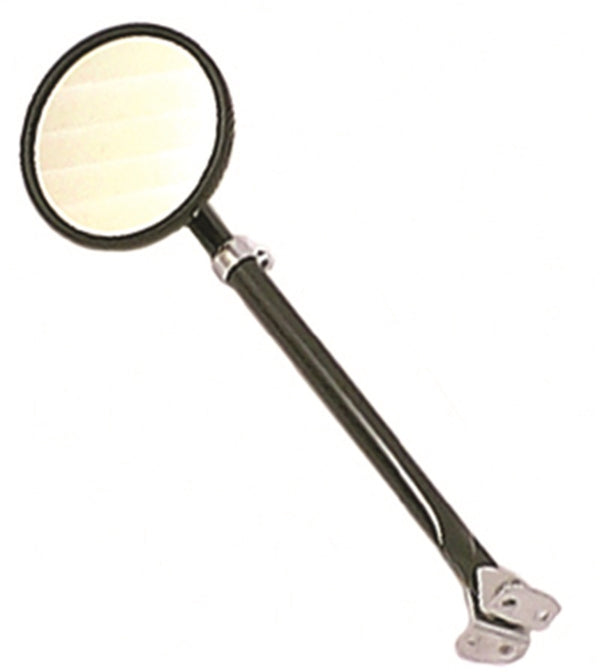 Omix Round Mirror w/ Arm & Bracket Black- 41-64 Willys - Bull Strap