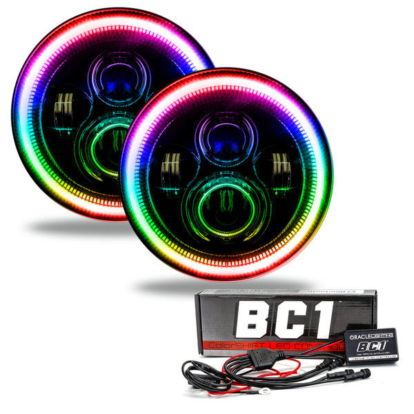 Oracle 7in High Powered LED Headlights - Black Bezel - ColorSHIFT - BC1 - Bull Strap