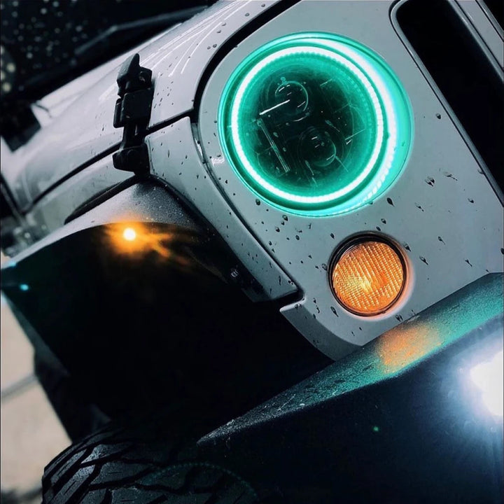 Oracle 7in High Powered LED Headlights - Black Bezel - ColorSHIFT - BC1 - Bull Strap