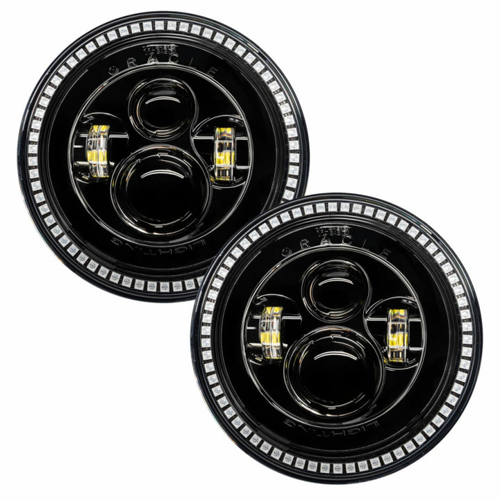 Oracle 7in High Powered LED Headlights - Black Bezel - ColorSHIFT - BC1 - Bull Strap