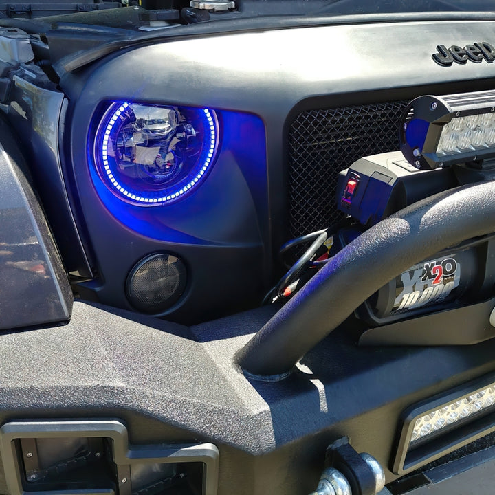 Oracle 7in High Powered LED Headlights - Black Bezel - Dynamic - Dynamic - Bull Strap