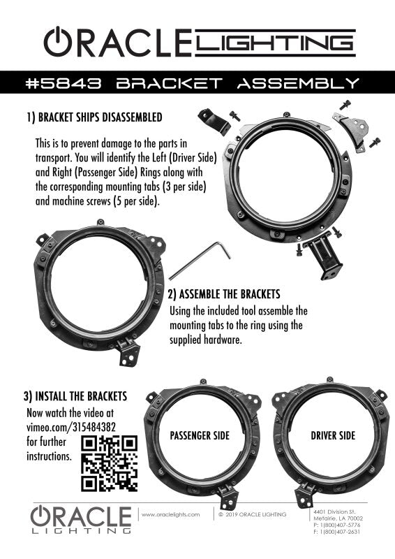 Oracle Jeep Wrangler JL/ Gladiator JT Adjustable 7in. Headlight Brackets (Pair) - Bull Strap