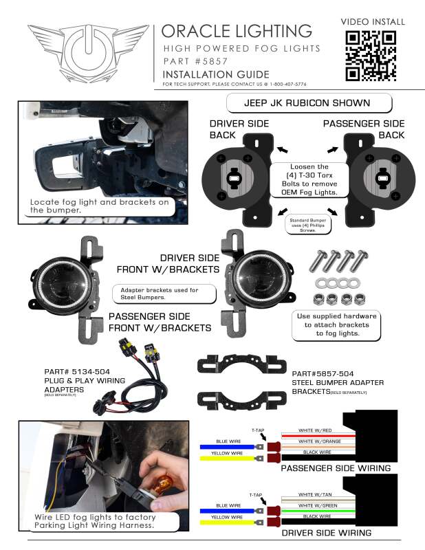 Oracle LED Fog Light Adapter Brackets for Steel Bumper Wrangler - Bull Strap