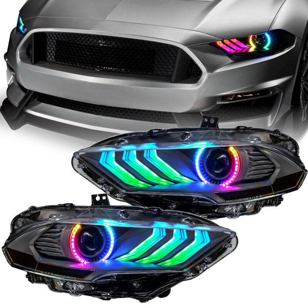 Oracle Lighting 18-23 Ford Mustang Dynamic ColorSHIFT LED Headlights - Black Series - Bull Strap