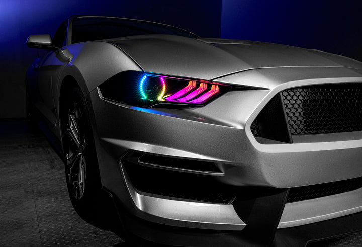 Oracle Lighting 18-23 Ford Mustang Dynamic ColorSHIFT LED Headlights - Black Series - Bull Strap