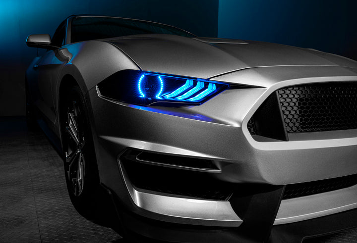 Oracle Lighting 18-23 Ford Mustang Dynamic ColorSHIFT LED Headlights - Black Series - Bull Strap