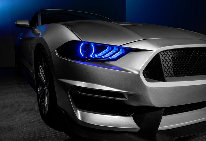 Oracle Lighting 18-23 Ford Mustang Dynamic ColorSHIFT LED Headlights - Black Series - Bull Strap