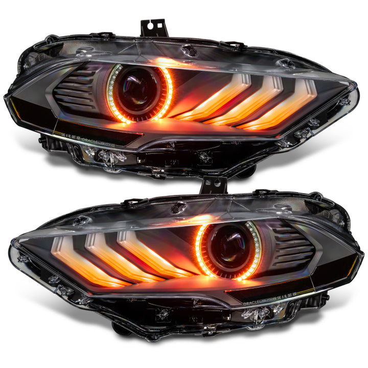 Oracle Lighting 18-23 Ford Mustang Dynamic ColorSHIFT LED Headlights - Black Series - Bull Strap