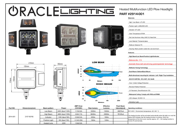 Oracle Lighting Multifunction LED Plow Headlight with Heated Lens 5700K - Bull Strap