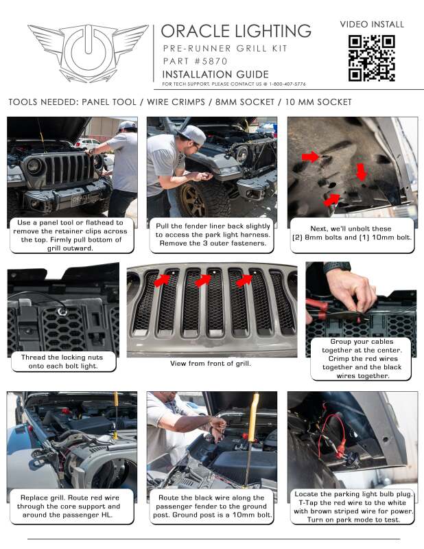 Oracle Pre-Runner Style LED Grille Kit for Jeep Gladiator JT - White - Bull Strap